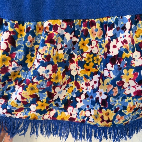 Hailey & Co Sz SM Blue Floral Linen Rayon Peplum Top Oversized Fit Boho Artsy - Picture 6 of 11